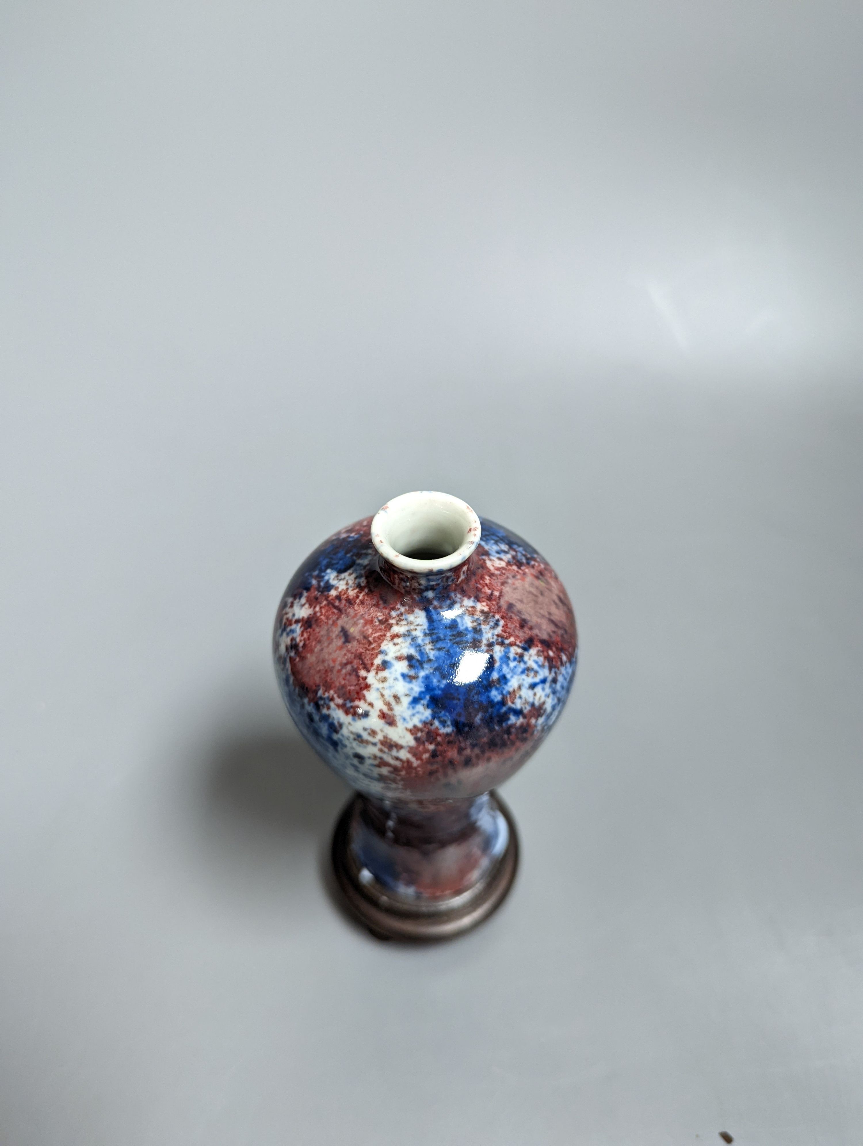 A Chinese powder blue and peach bloom glazed vase on stand 11cm excl stand